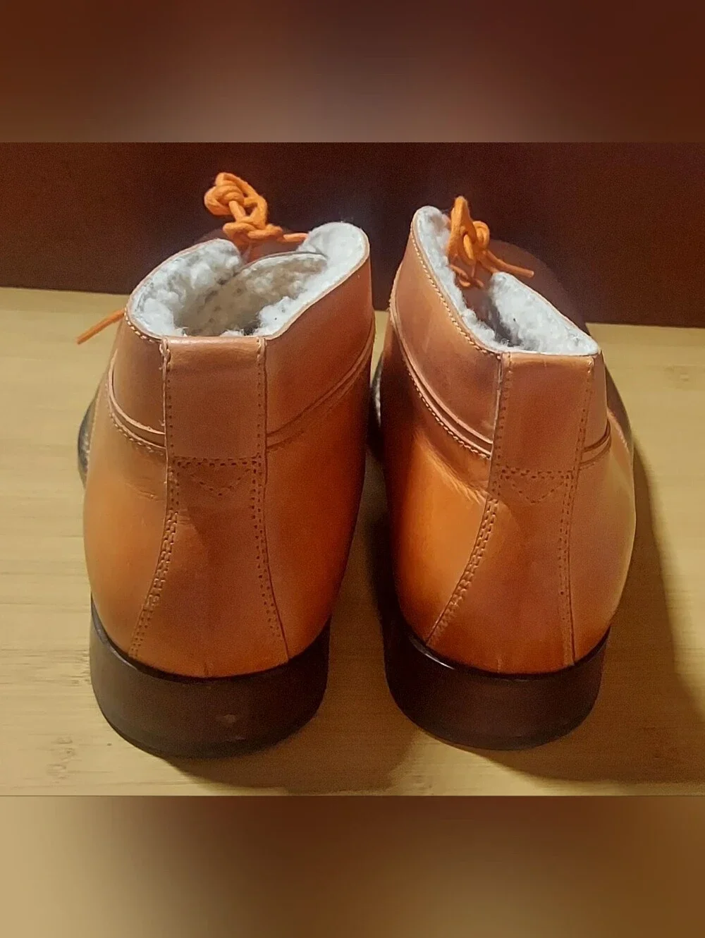 COLE HAAN ROADLOTS C10401 MEN'S BROWN & ORANGE LEATHER FAUX FUR BOOTS SIZE 8.5M